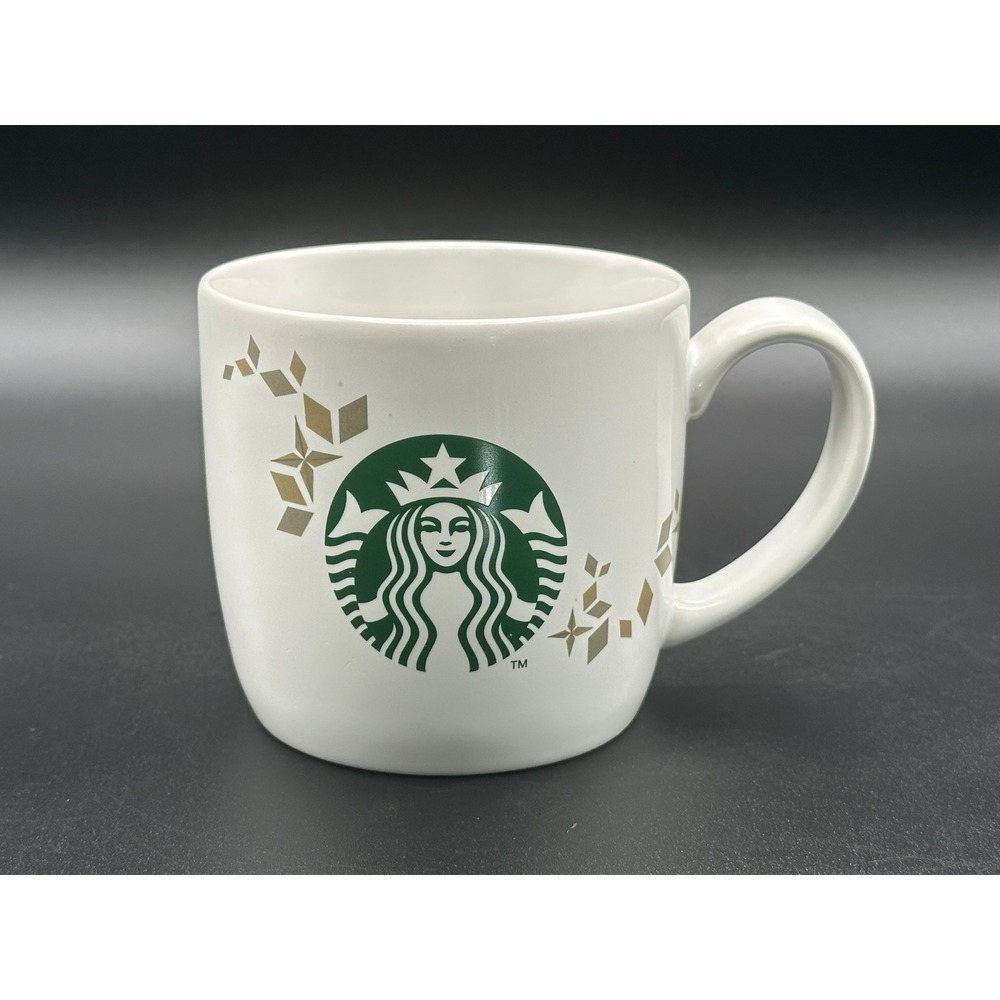 Starbucks 2013 Holiday Collection Mug White Gold Geometric Stars 14oz Ceramic